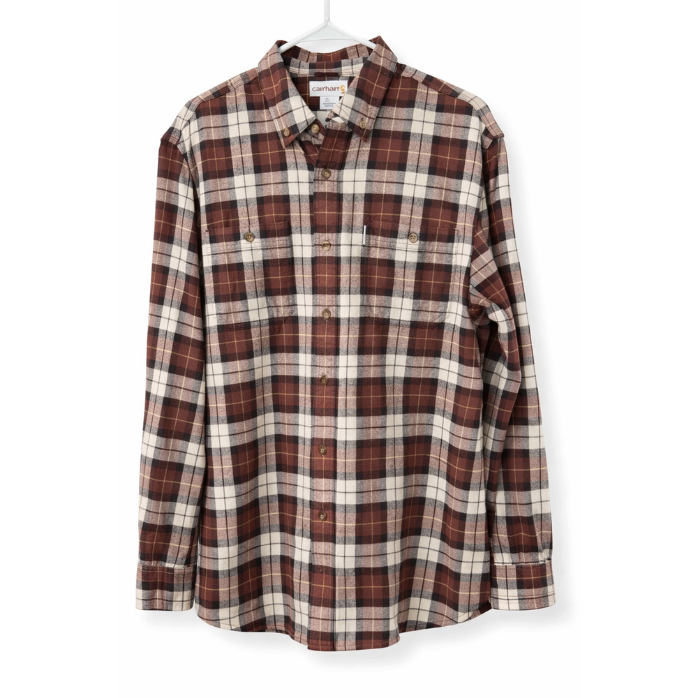 Carhartt Relaxed Fit Flannel Shirt Mens XL Brown Tan Plaid Button-Down Workwear